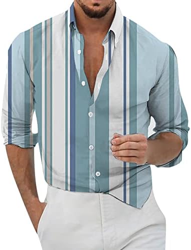 Летни мъжки тениски, Ежедневни Мъжки Риза с дълги ръкави и принтом в Клетка със Свободни Ревери, Маншети Копчета, Риза
