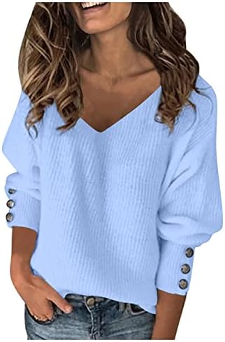 Дамски Блузи с дълъг ръкав, Цвят Див Вязаный Секси Пуловер с V-образно деколте, Свободен Топ с Дълъг ръкав, Ризи в Свети